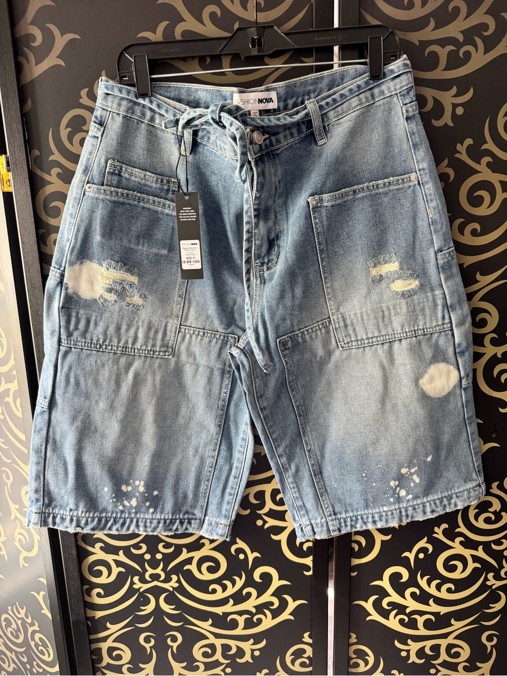 Fashion Nova Light Wash Distressed Patchwork Jean Shorts